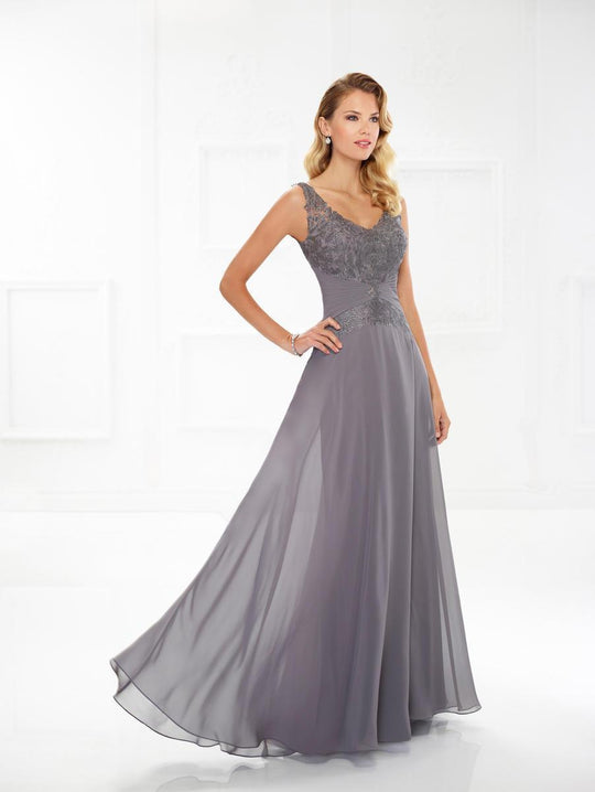 Montage, Ivonne D by Mon Cheri - 118976W Lace Chiffon A-line Dress In Gray