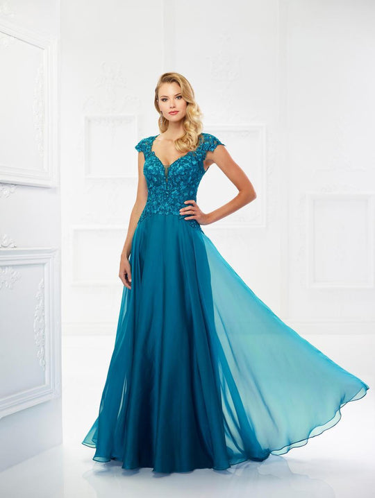 Montage, Ivonne D by Mon Cheri - 118978W Embroided Lace Chiffon Dress In Blue and Green