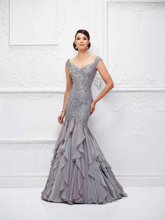 Montage, Ivonne D by Mon Cheri - 118D01W Metallic Lace Chiffon Dress In Purple