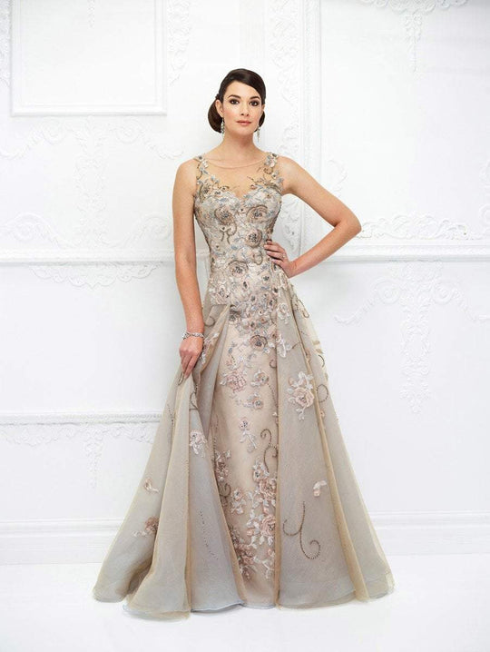 Ivonne D for Mon Cheri - 118D03 Straight Neck Sheath Dress with Bolero In Brown and Blue