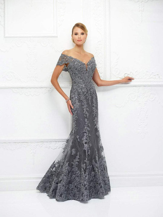 Montage, Ivonne D by Mon Cheri - 118D12W Lace Applique Trumpet Dress In Gray