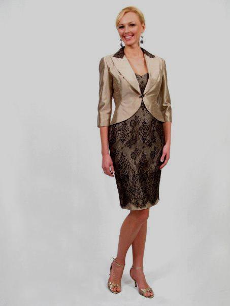 Daymor Couture - Lace Sweetheart Dress with Blazer 118 in Brown