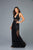 Scala - 48983 Sequined Deep V-neck Fitted Dress In Black