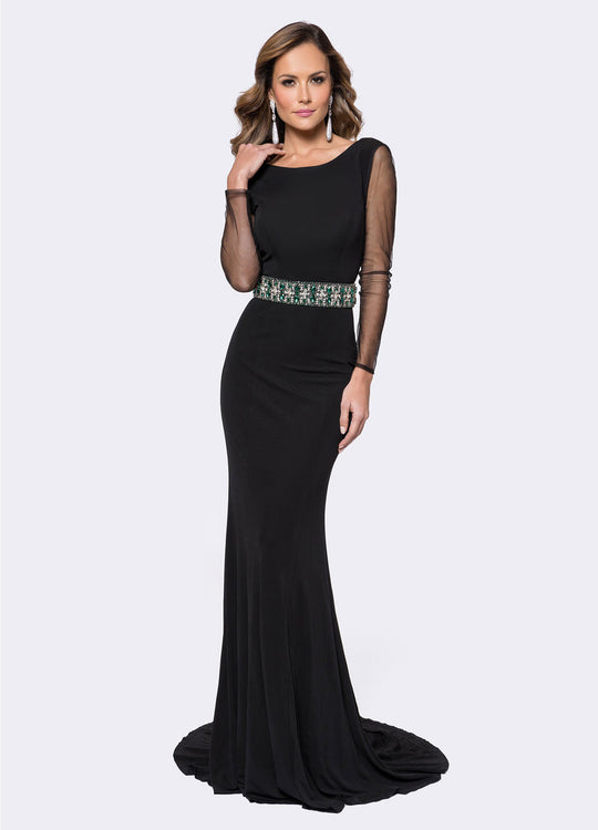 Ashley Lauren - 1191 Bejeweled Bateau Jersey Sheath Dress in Black