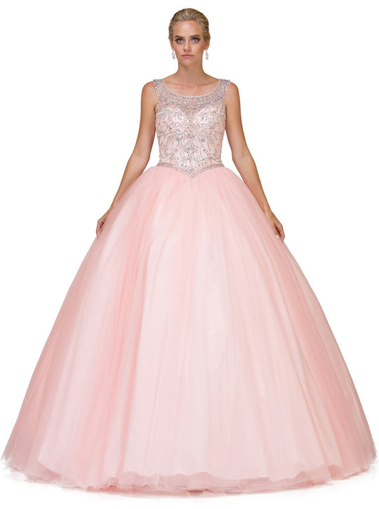 Dancing Queen - 1194 Illusion Bateau Bejeweled Quinceanera Ballgown