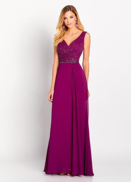 Cameron Blake by Mon Cheri - 119641W Asymmetrical Beaded Chiffon Gown In Purple