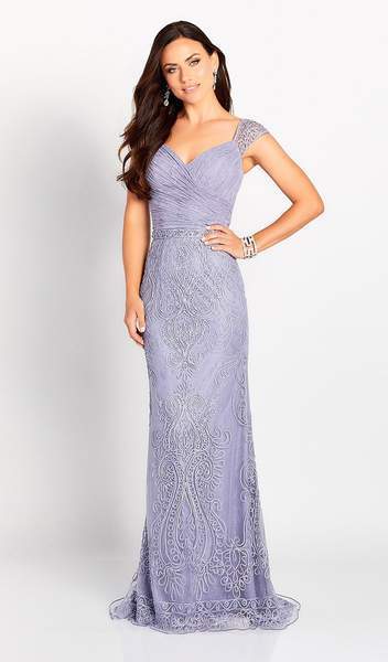 Mon Cheri - Cameron Blake by Mon Cheri - Ribbon Applique Allover Lace Dress 119643 In Purple