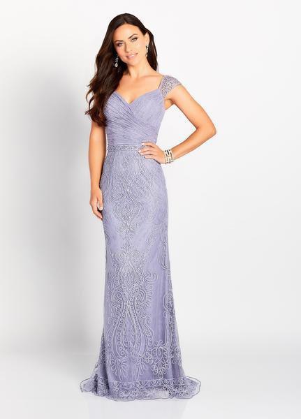 Cameron Blake by Mon Cheri - 119643W Ribbon Applique Allover Lace Gown In Purple