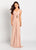 Cameron Blake by Mon Cheri - 119646W V Neck Stretch Satin Sheath Dress In Nude and Orange