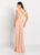Cameron Blake by Mon Cheri - 119646W V Neck Stretch Satin Sheath Dress In Nude and Orange