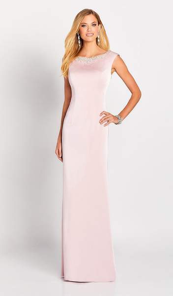 Mon Cheri - Cameron Blake by Mon Cheri - Beaded Bateau Neck Sheath Gown 119647 In Pink