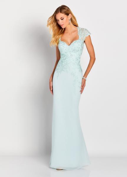 Cameron Blake by Mon Cheri - 119651 Ornate Cap Sleeve Queen Anne Gown In Blue