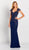 Mon Cheri - Ornate Cap Sleeve Queen Anne Gown 119651 In Blue and Black