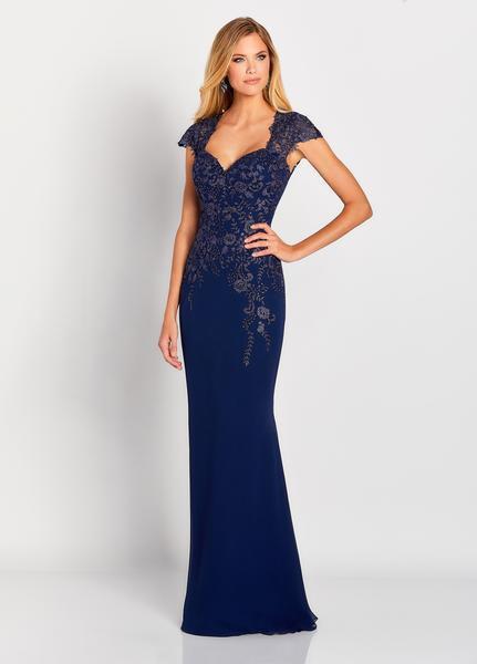Cameron Blake by Mon Cheri - 119651W Ornate Cap Sleeve Queen Anne Gown In Blue