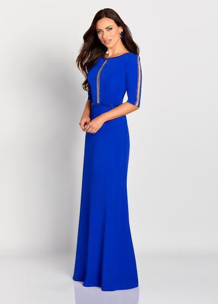 Cameron Blake by Mon Cheri - 119655 Scoop Half Sleeves Evening Gown In Blue