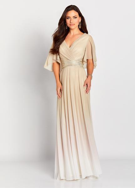 Cameron Blake by Mon Cheri - 119657W Flutter Sleeve Ombre Long Gown In Neutral