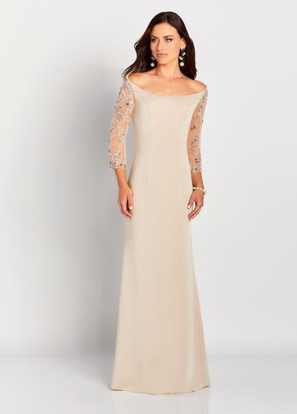 Cameron Blake by Mon Cheri - 119658 Bead Embellished Sleeves Gown In Neutral