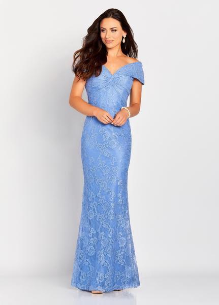 Cameron Blake by Mon Cheri - 119660 Knotted Folded Off-Shoulder Gown In Blue