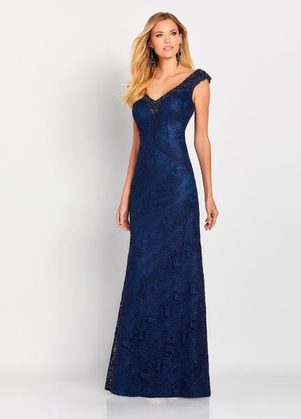 Cameron Blake by Mon Cheri - 119661 Beaded V Neck Fitted Gown In Blue