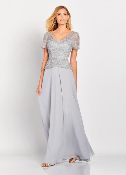 Cameron Blake by Mon Cheri - 119663W Ribbon Applique Allover Lace Gown In Silver