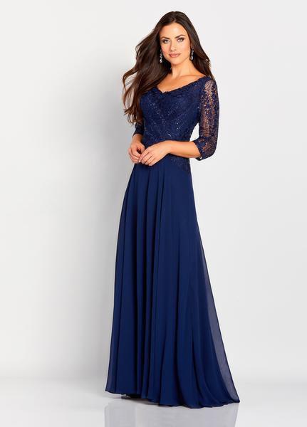 Cameron Blake by Mon Cheri - 119664W Sheer Lace Overlay Chiffon Dress In Blue