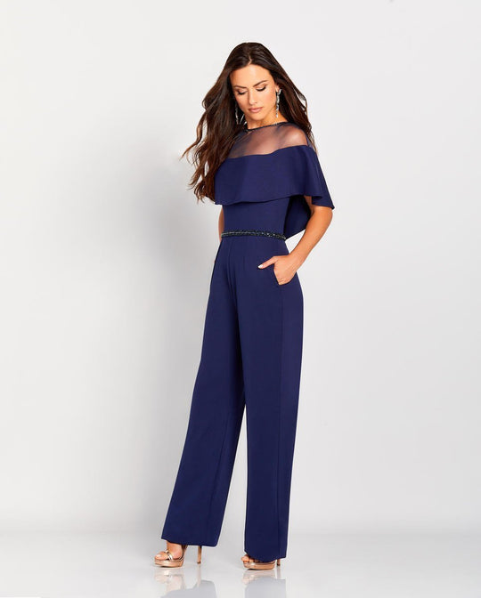 Cameron Blake by Mon Cheri - 119665 Beaded Illusion Neck Jumpsuit In Blue