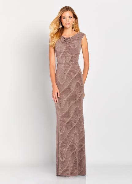 Cameron Blake by Mon Cheri - 119666W Cap Sleeve Cowl Sheath Gown In Brown