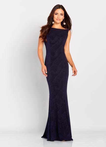 Cameron Blake by Mon Cheri - 119667 Bateau Evening Gown with Cowl Back In Blue