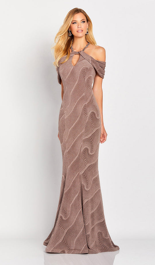 Cameron Blake by Mon Cheri - Beaded Draped Evening Dress 119668 in Brown