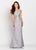 Cameron Blake by Mon Cheri - 119669W Plunging Metallic Brocade Gown In Silver and Gray