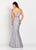 Cameron Blake by Mon Cheri - 119669W Plunging Metallic Brocade Gown In Silver and Gray