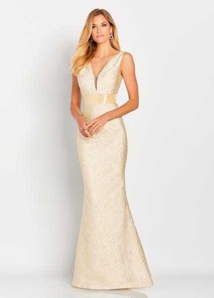 Cameron Blake by Mon Cheri - 119669W Plunging Metallic Brocade Gown In Yellow