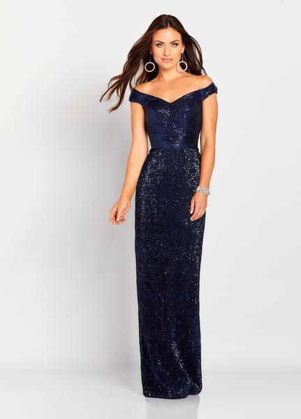 Cameron Blake by Mon Cheri - 119670 Sequined Off-Shoulder Fitted Gown In Blue