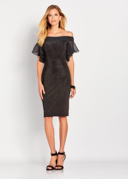 Social Occasions by Mon Cheri - 119825 Off-Shoulder Flutter Dress In Black