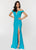 Ashley Lauren - 1198 Off The Shoulder JerseyEvening  Dress in Blue and Green