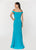 Ashley Lauren - 1198 Off The Shoulder JerseyEvening  Dress in Blue and Green