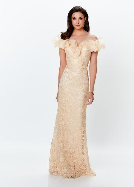 Montage, Ivonne D by Mon Cheri - 119931 Ruffled Off-Shoulder Gown In Neutral