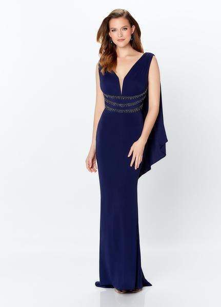 Montage, Ivonne D by Mon Cheri - 119935 Plunging V-Neck Cape Dress In Blue