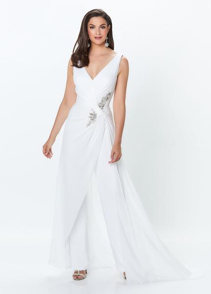 Montage, Ivonne D by Mon Cheri - 119936 Shirr-Front Overskirt Jumpsuit In White