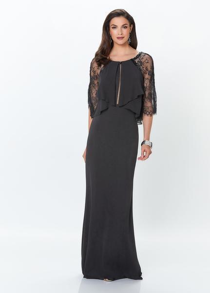 Montage, Ivonne D by Mon Cheri - 119937 Draped Lace Sleeves Gown In Black