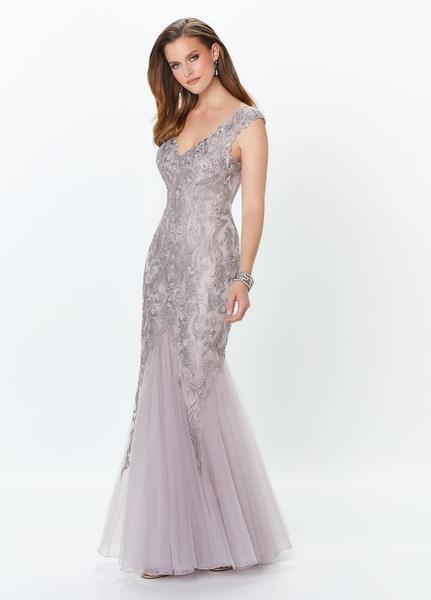 Montage, Ivonne D by Mon Cheri - 119942 Embroidered Trumpet Dress In Gray and Purple