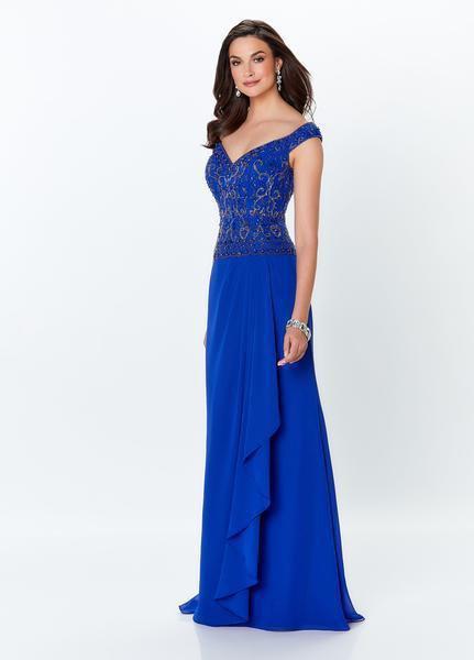 Mon Cheri - Montage by Mon Cheri - Portrait Neckline Beaded Gown 119944 In Blue