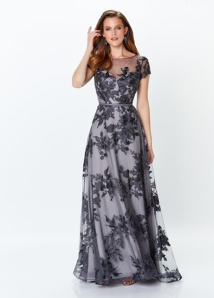 Montage, Ivonne D by Mon Cheri - 119945 Embroidered Floral A-Line Gown In Gray