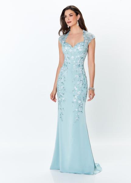 Montage, Ivonne D by Mon Cheri - 119952 Embroidered Queen Anne Gown In Blue and Green