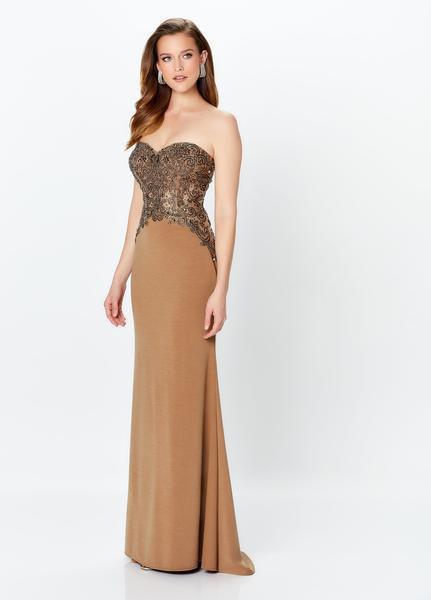 Montage, Ivonne D by Mon Cheri - 119954 Illusion Caped Beaded Gown In Brown