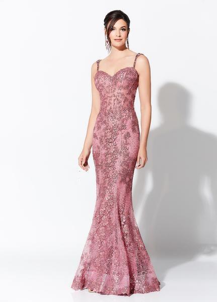 Mon Cheri - Ivonne D for Mon Cheri - Lace Corset Mermaid Gown 119D41 In Purple