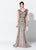 Montage, Ivonne D by Mon Cheri - 119D42W Bead Embellished V-Neck Gown In Gray and Neutral