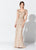 Montage, Ivonne D by Mon Cheri - 119D42 Bead Embellished V-Neck Gown In Neutral