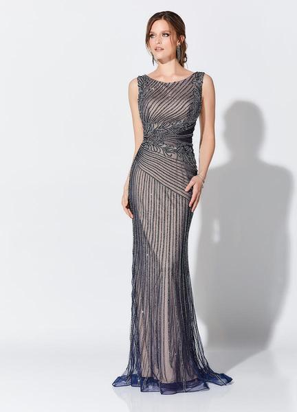 Montage, Ivonne D by Mon Cheri - 119D43 Beaded Tulle Trumpet Dress In Blue and Neutral