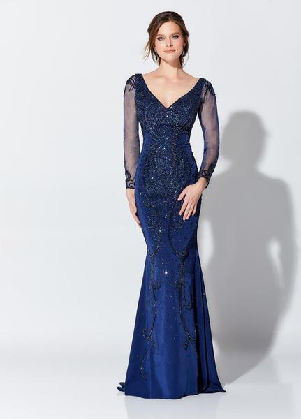 Montage, Ivonne D by Mon Cheri - 119D44W Bead Embellished V-Neck Gown In Blue
